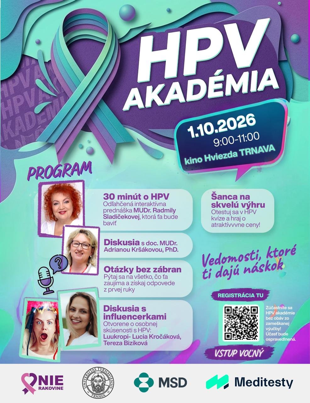 Plagát HPV AKADÉMIA – 1. 10. 2026, 9:00 – 11:00, Kino Hviezda Trnava